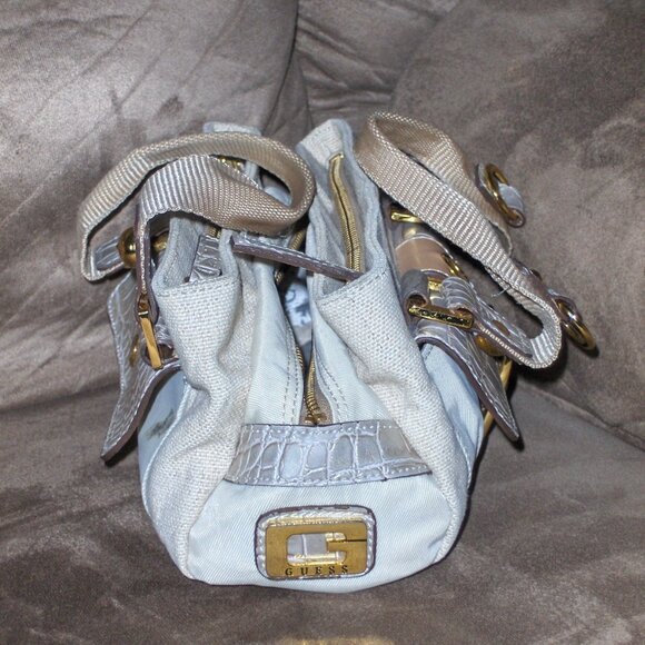 Guess Satchel Canvas Gray Croc Small Purse Handbag - Picture 3 of 8